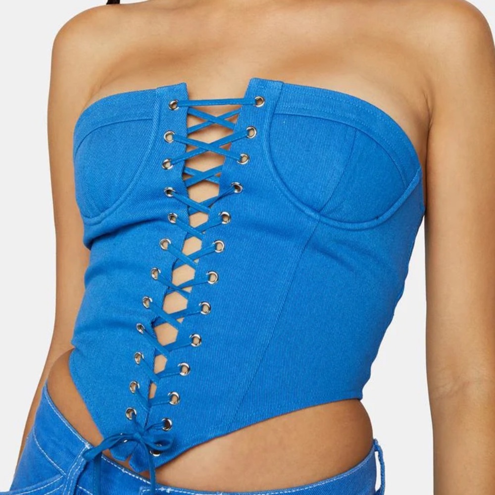Lioness Blue Bustier Lace Up top